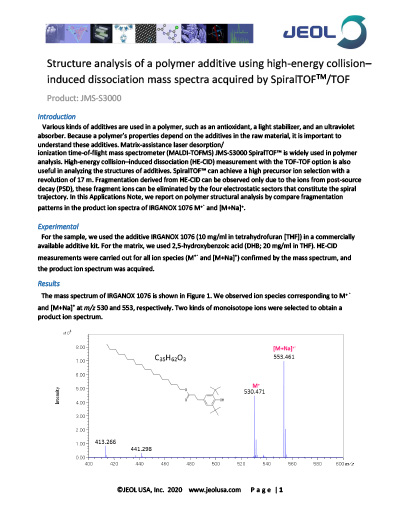 Structure analysis of a polymer additive using HE-CID MS acquired S3000 TOF-TOF - MSTips - 254